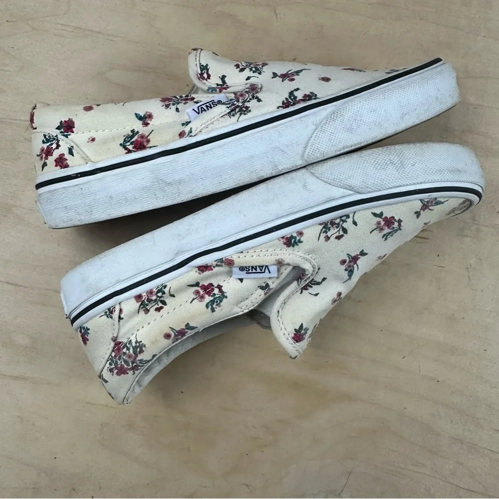 Vans Cream Floral Slip-On Shoes